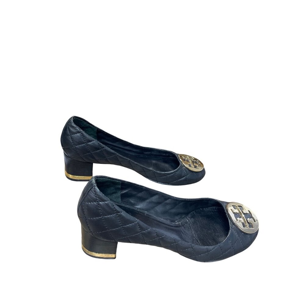 Tory Burch Womans Black Leather quilted  2.5" Slip on heels Sz 6 SKU 9532 - Picture 4 of 14